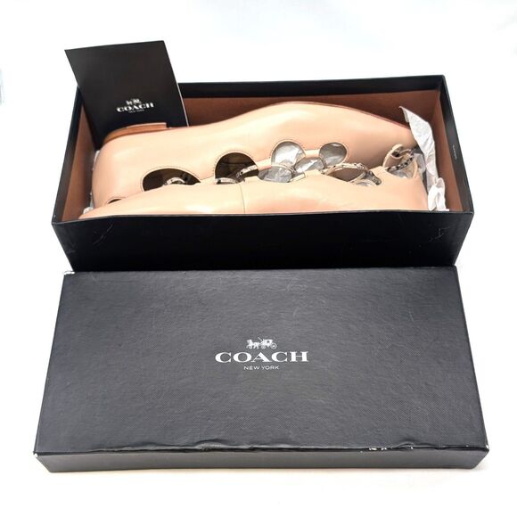 NEW Coach Justine Lace Up Ballet Flats Beige Pointy Toe Womens Size 9.5 w/ Box - Picture 2 of 10